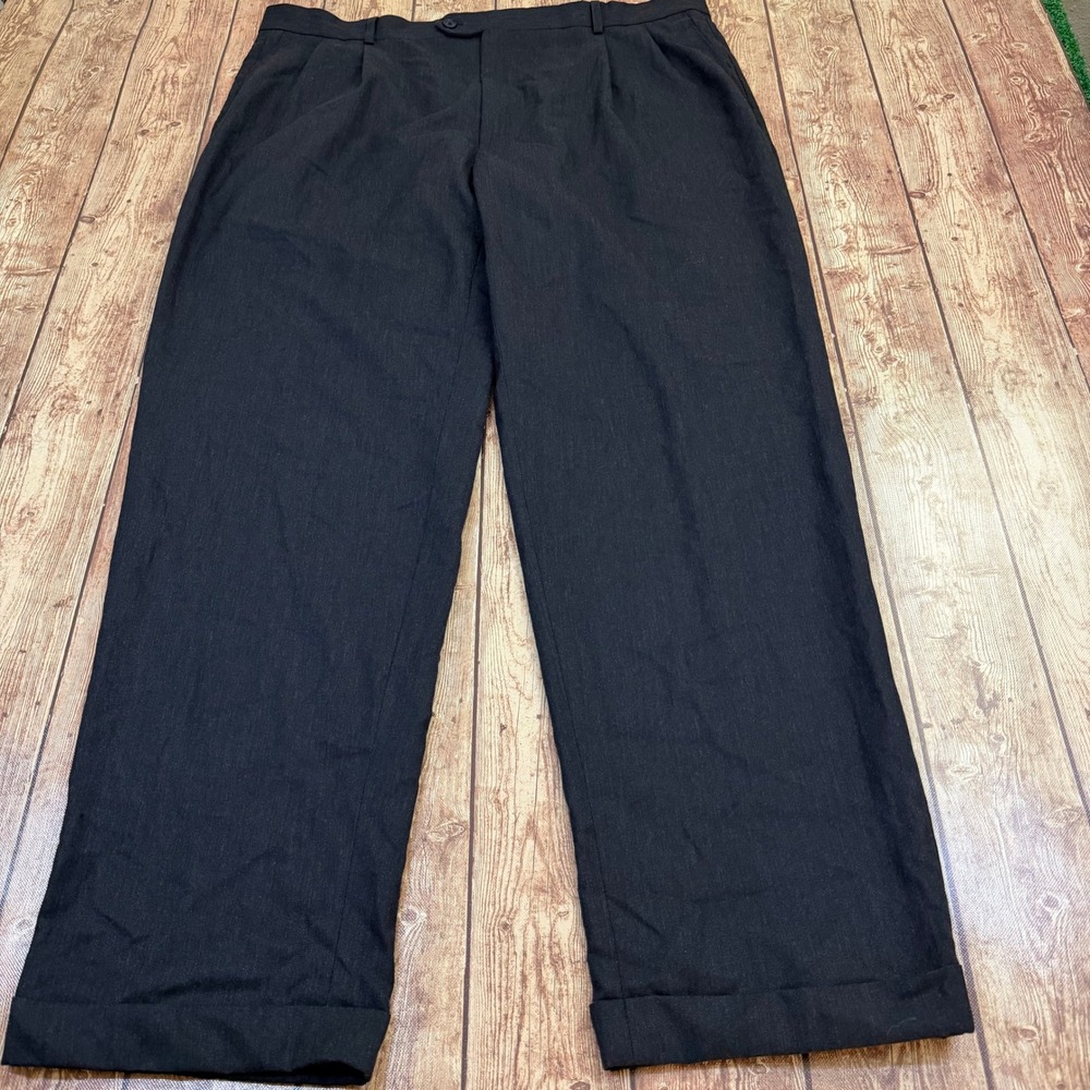 Joseph & Feiss Pleated Dress Pants Mens 40 x 32 Charcoal Black Cuffed Wool Blend